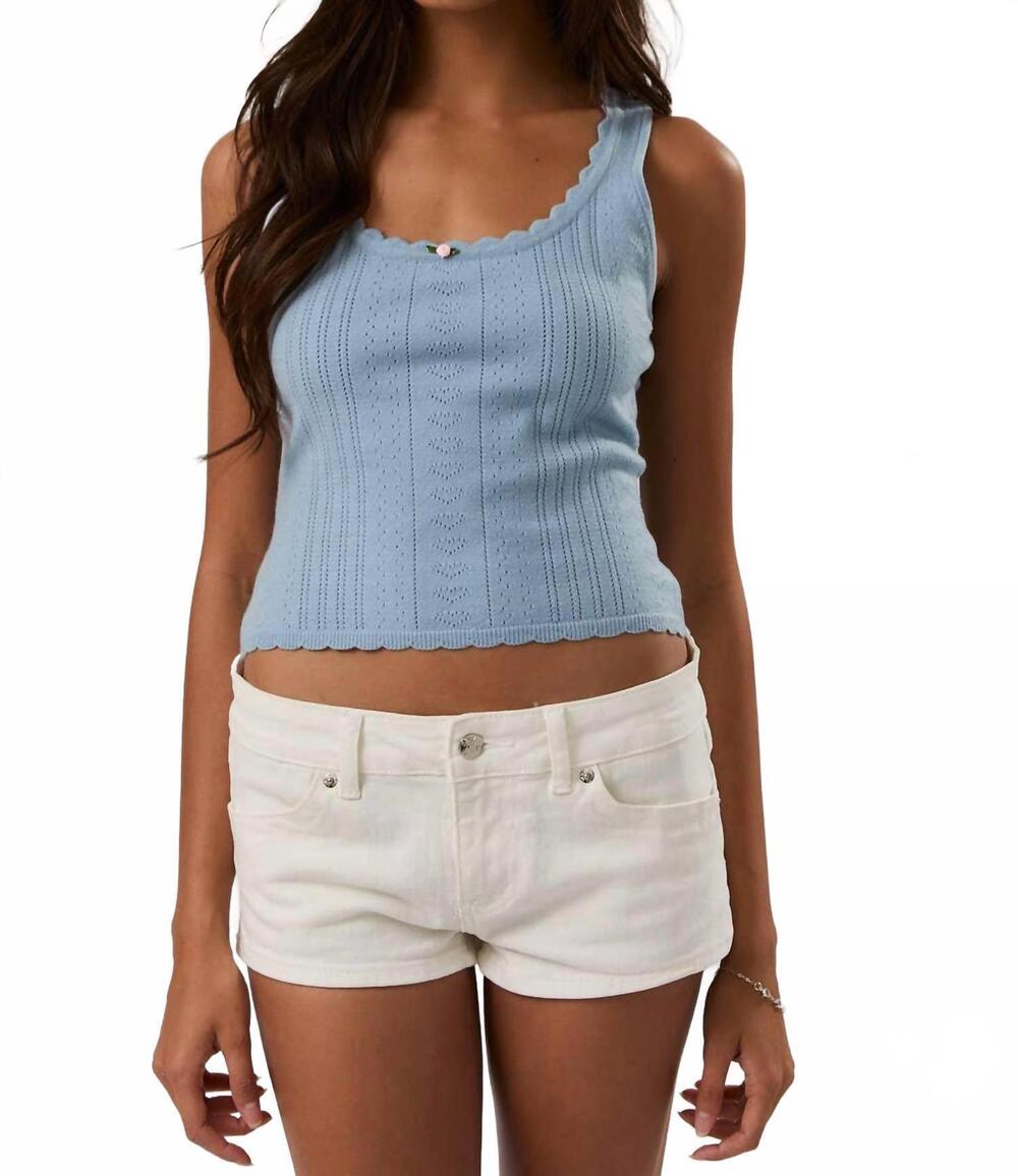 NEW LE LIS pointelle knit scoop neck tank top in baby blue